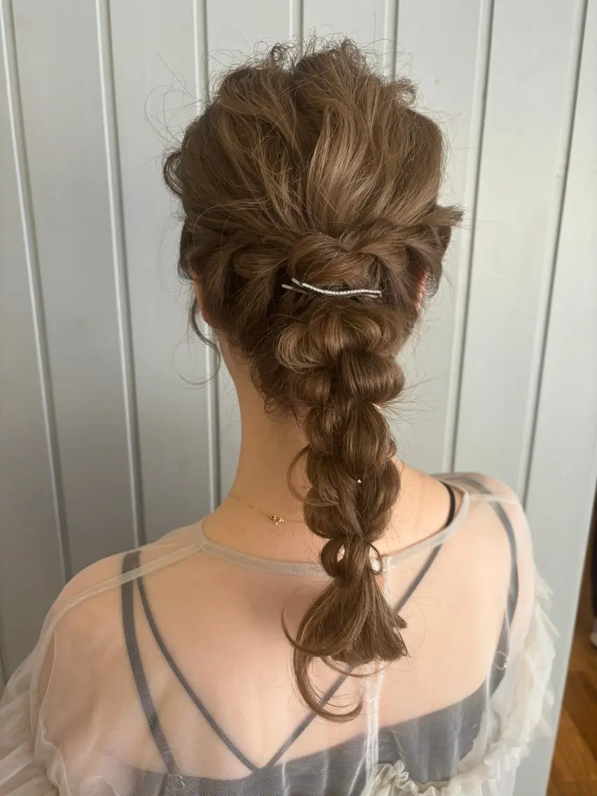 ロング ヘアアレンジ ハーフアップ 結婚式・ブライダル ヘアセット Rena/レイヤー/ 透明感/暖色🎀のヘアスタイル