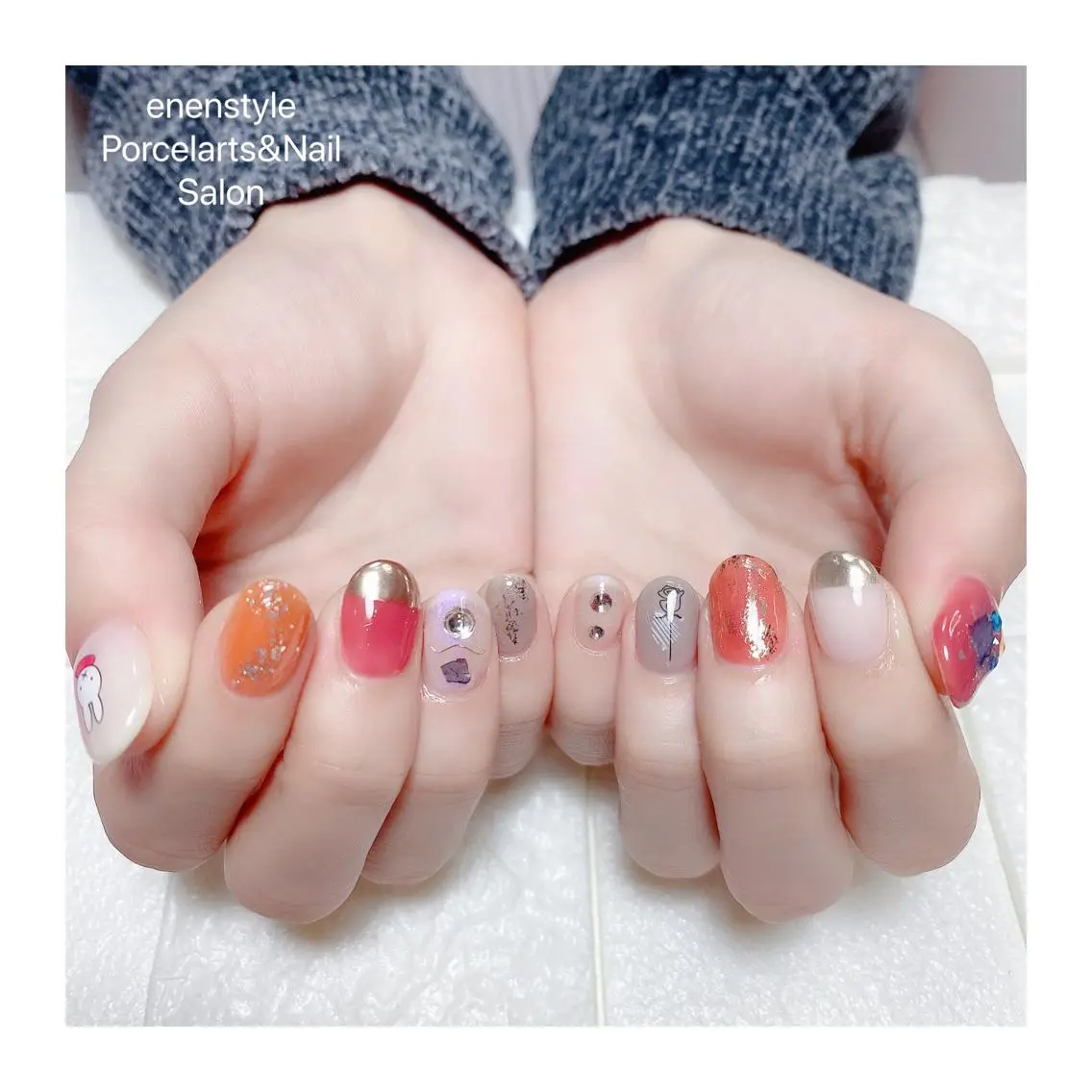 ミディアム ネイル ハンドネイル 🐾enen style 🐾のネイルデザイン