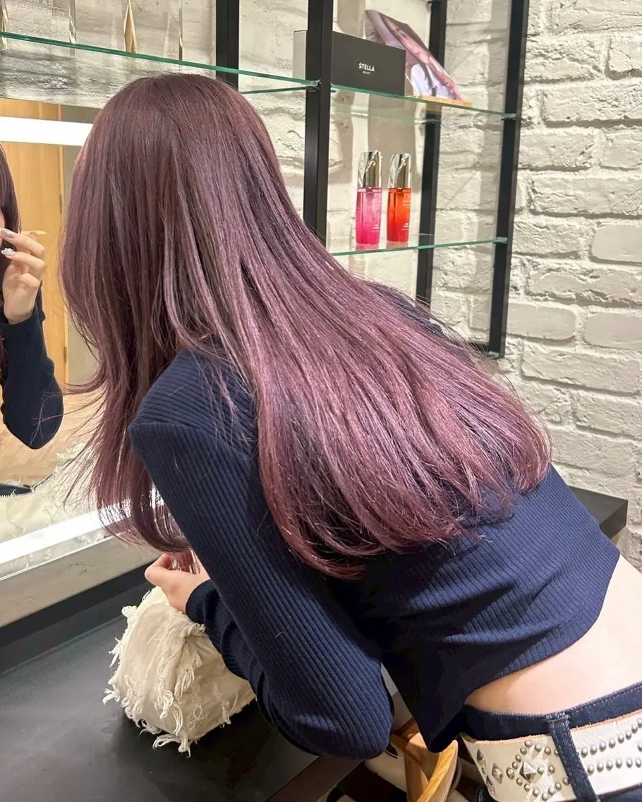 セミロング カラー 透明感カラー ピンクカラー ヘアカラー トリートメント レイヤー/縮毛矯正/ 暖色/mao🎀のヘアスタイル