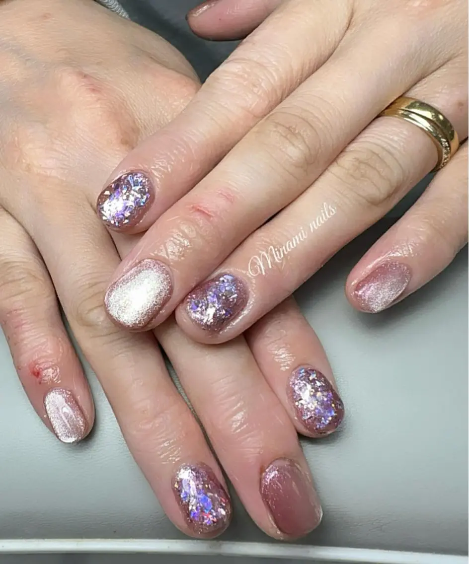 ネイル アートネイル オーロラネイル ガーリー キラキラネイル 韓国ネイル Minami Nailsのネイルデザイン