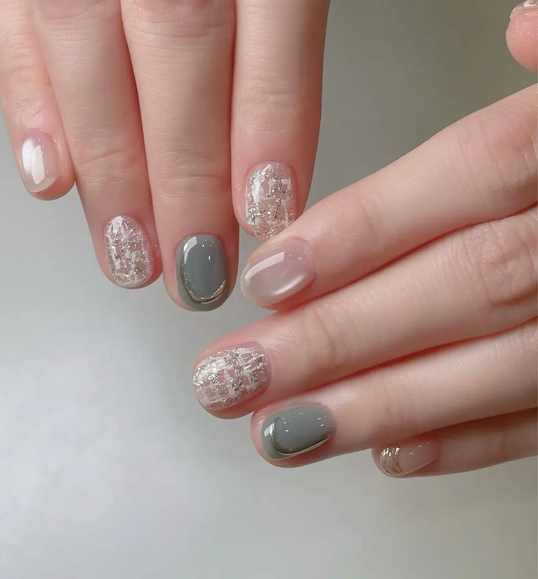 ネイル ハンドネイル 🎀PG🩵 ネイルサロンのネイルデザイン