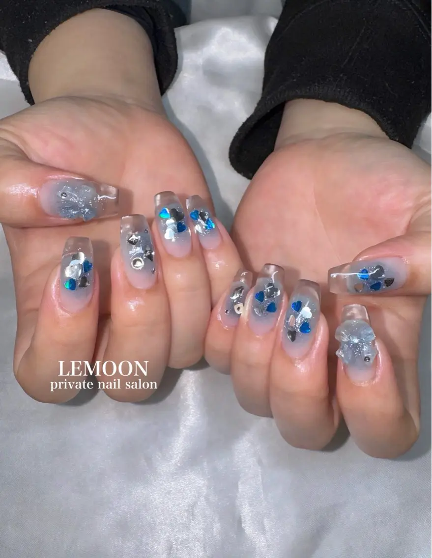 ネイル クリアネイル 長さ出し フレンチネイル 氷ネイル・うるうるネイル キラキラネイル ハンドネイル nail salon LEMOONのネイルデザイン