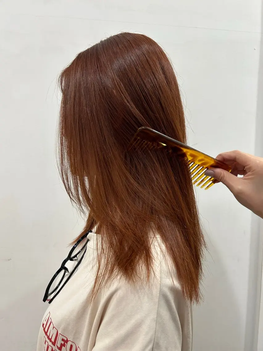 ロング カラー ブラウンカラー オレンジ オレンジブラウン clan .のヘアスタイル