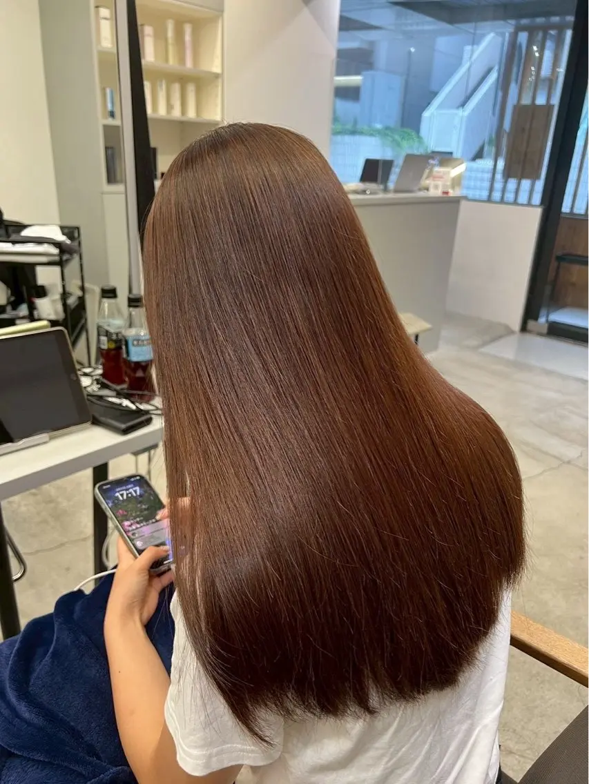 ロング パーマ 縮毛矯正 🍒モテ暖色カラー × うる艶✧ ゆなのヘアスタイル