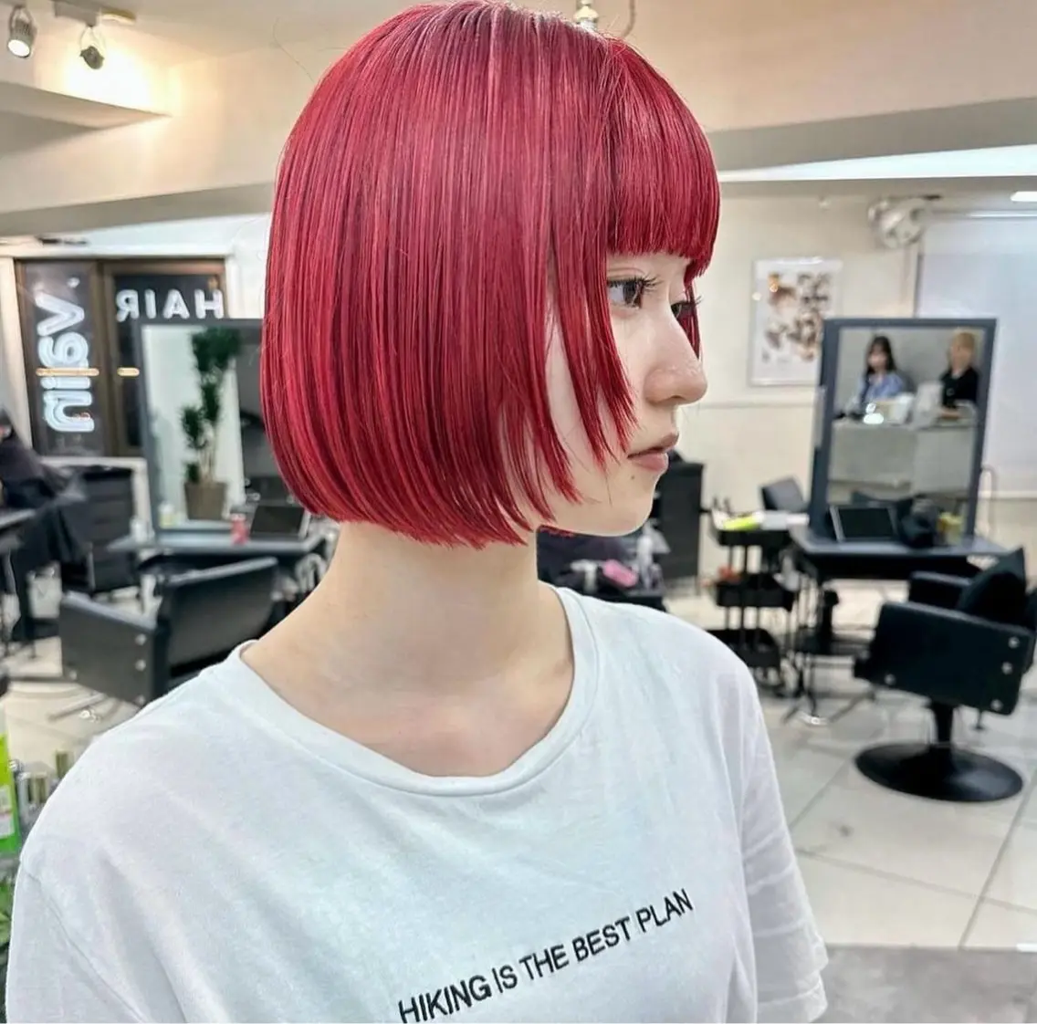 ショート カラー ブリーチ レッドカラー ボブ ナチュラル×色気パ ーマ 渋谷/マナミのヘアスタイル