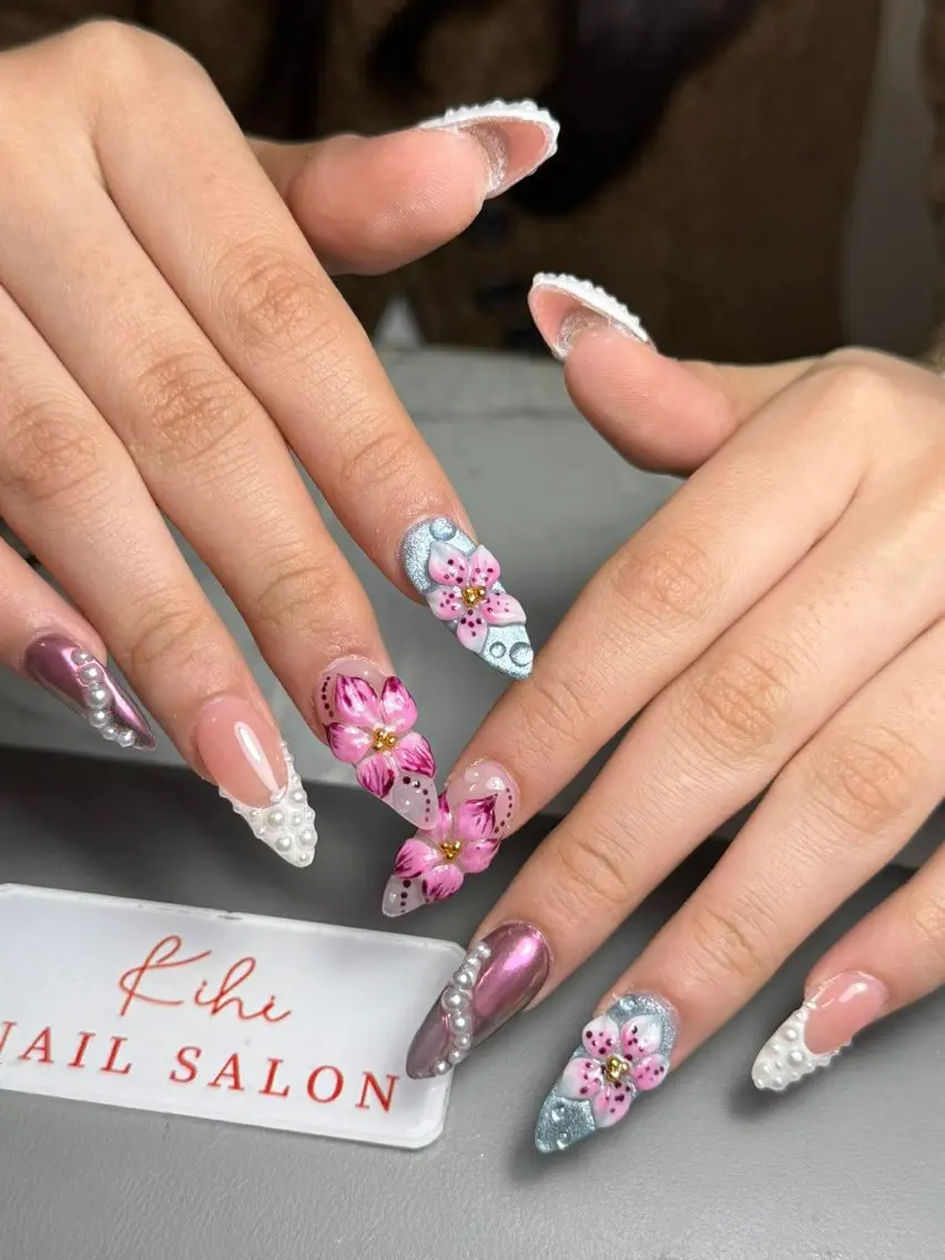 ネイル ハンドネイル ユリ🎀長さだし/ パラジェル/持ち込みのネイルデザイン