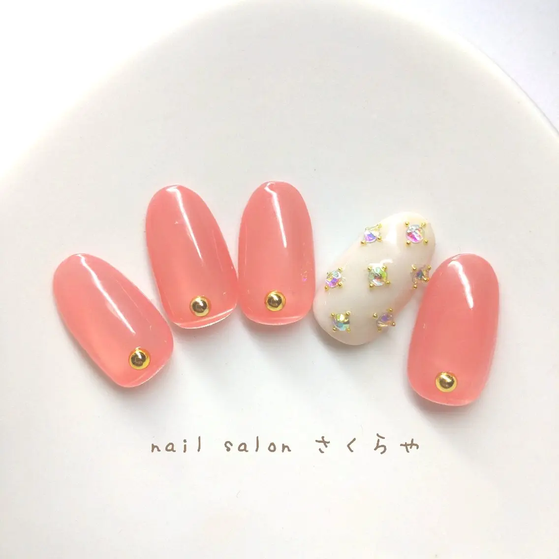 ネイル ストーンネイル ワンホンネイル さくらや❤ パラジェル使用のネイルデザイン