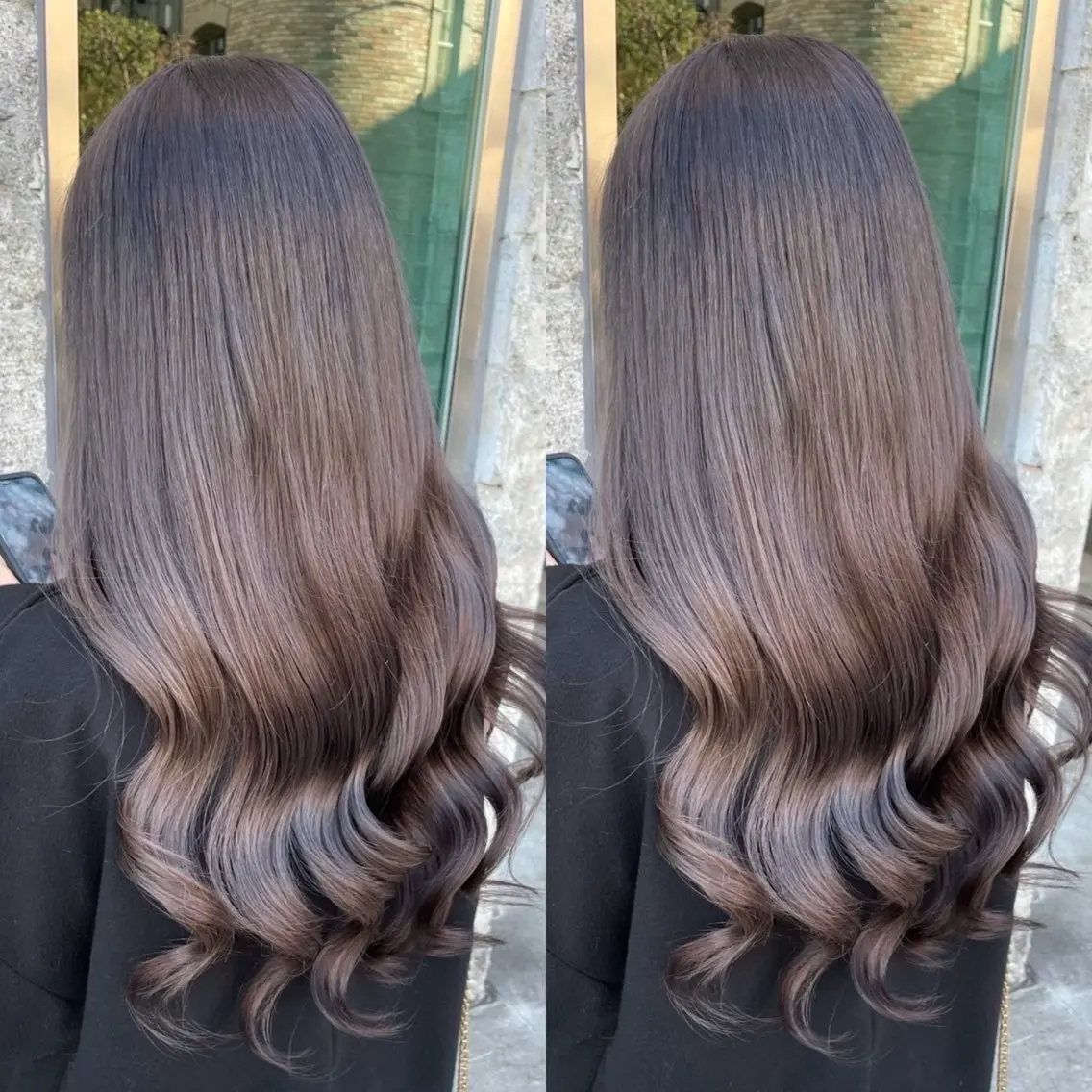 ロング カラー ブラウンカラー チョコレートブラウン ヘアカラー トリートメント ヘアセット ブリーチ無しダブル カラー🦕まどかのヘアスタイル