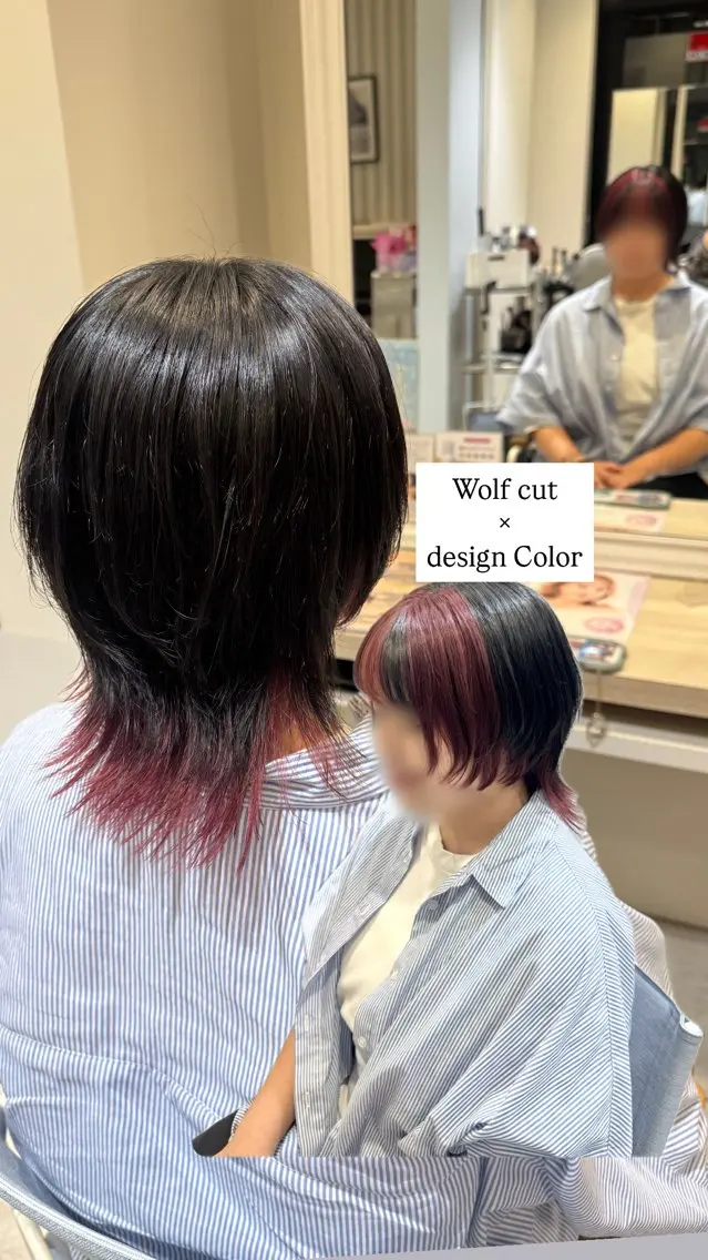 ミディアム カラー 顔周りカット ウルフカット レイヤーカット Y2K/𝓡𝓲𝓷のヘアスタイル