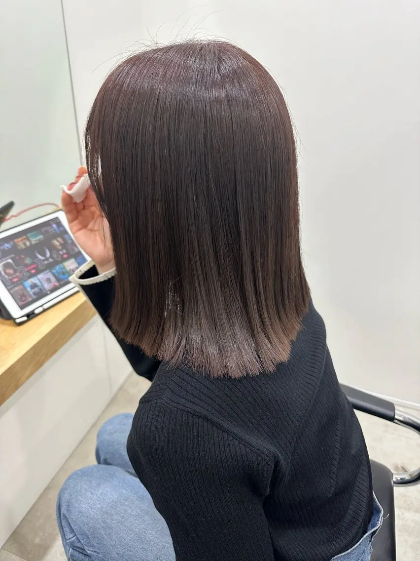 カット込み！【大人気🪩】艶カラー＋髪質改善トリートメント💎✨ワンカラーで柔らかいツヤ髪に！（ロング料金なし）の写真