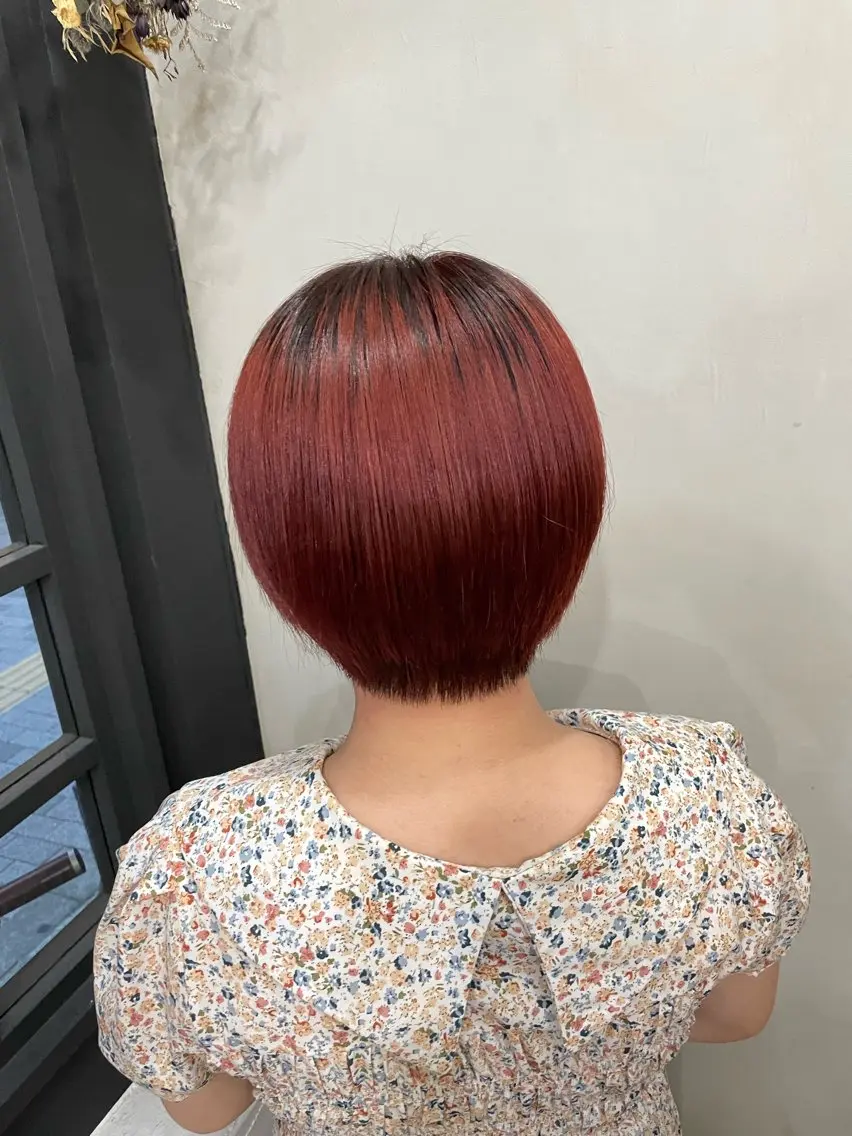 ショート カラー レッドカラー ヘアカラー ヘッドスパ ✨レディースカット モデル募集✨イブキのヘアスタイル