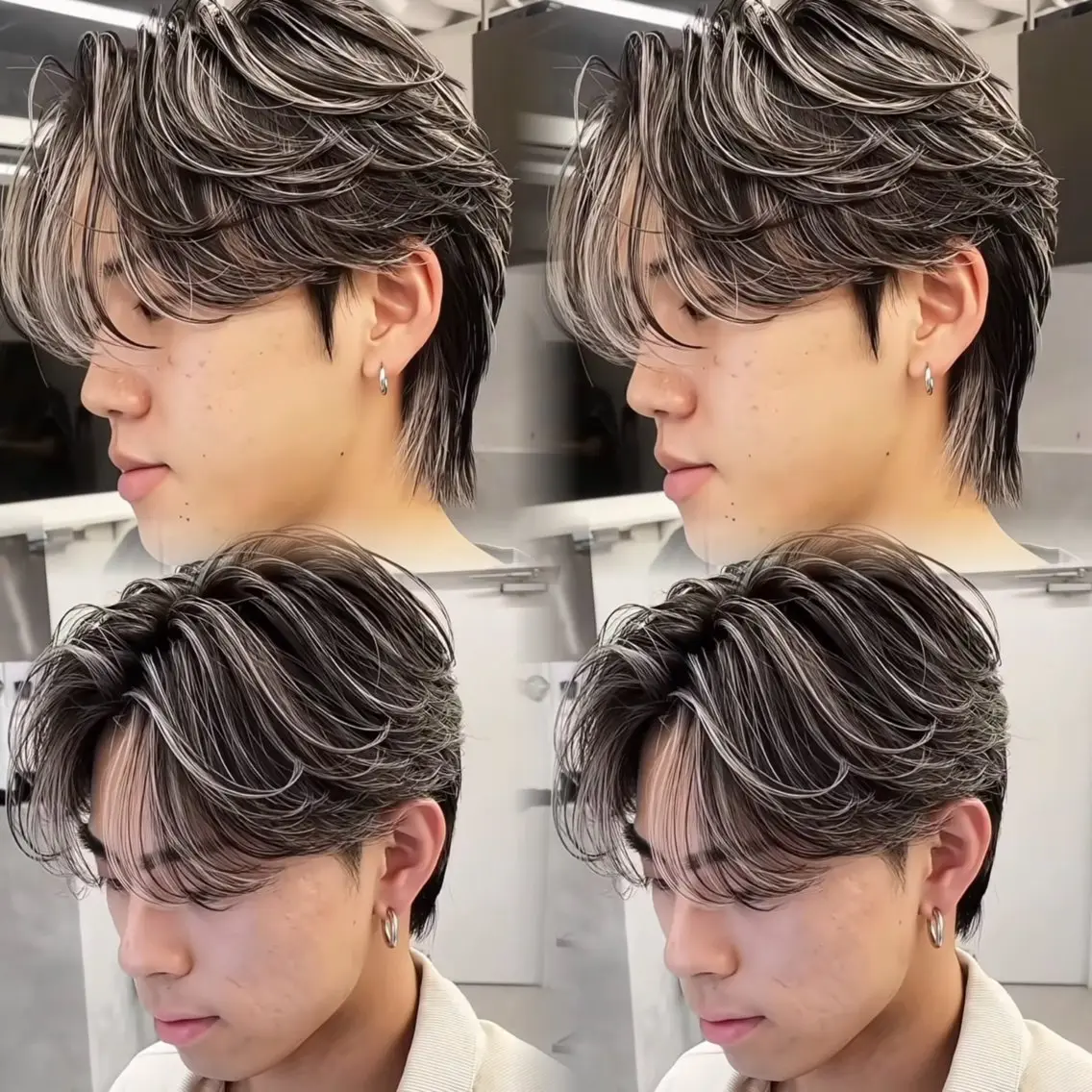カラー メンズ メンズハイライト グレージュ ハイライトカラー シルバー ホワイトシルバー ヘアカラー 原宿/ハイライト バレイヤージュ/大智のヘアスタイル