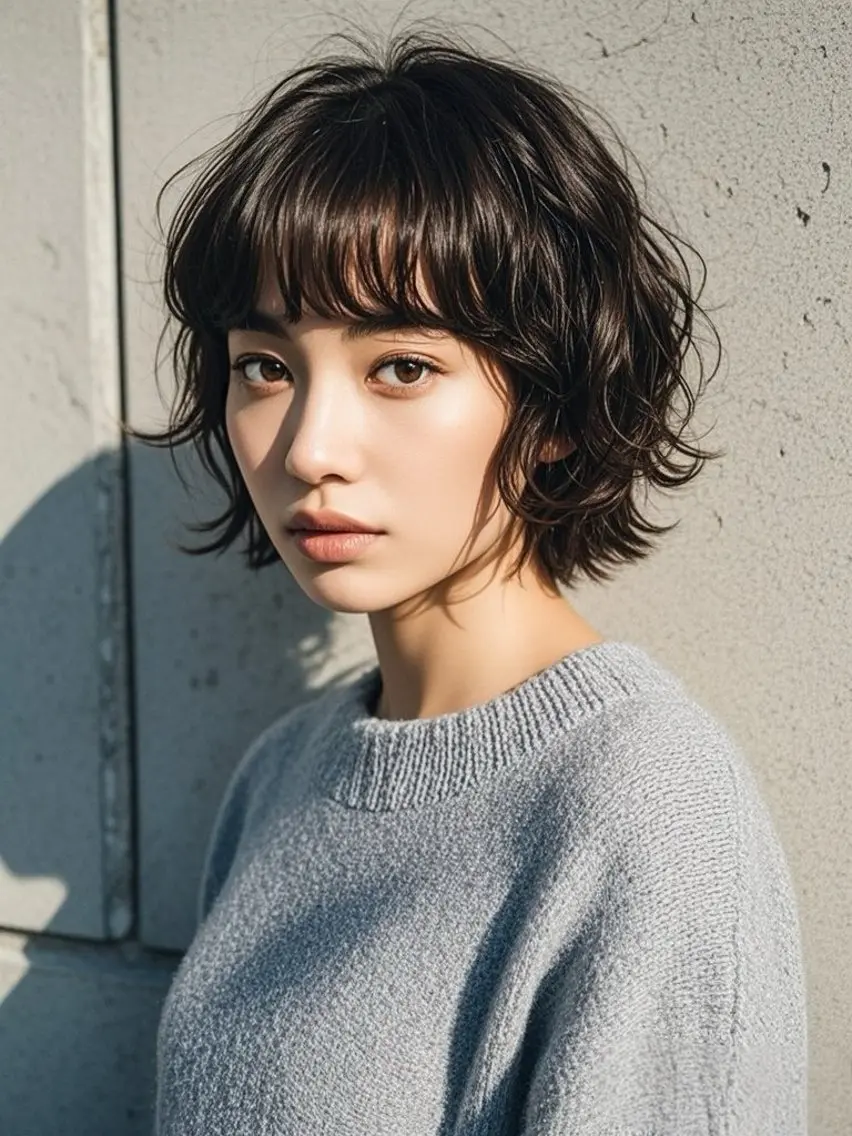 ミディアム ショートボブ ミディアムレイヤー ミディアムパーマ アッシュ ボブ カット ヘアカラー ウルフカット 811 大阪梅田 ウルフのヘアスタイル