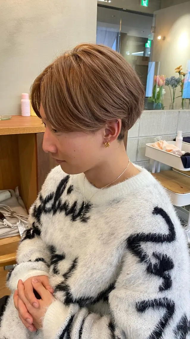 ショート カラー メンズ メンズブリーチ ベージュカラー ブリーチ ピンクカラー カット ヘアカラー トリートメント NIKO/名古屋/ 髪質改善/艶髪のヘアスタイル