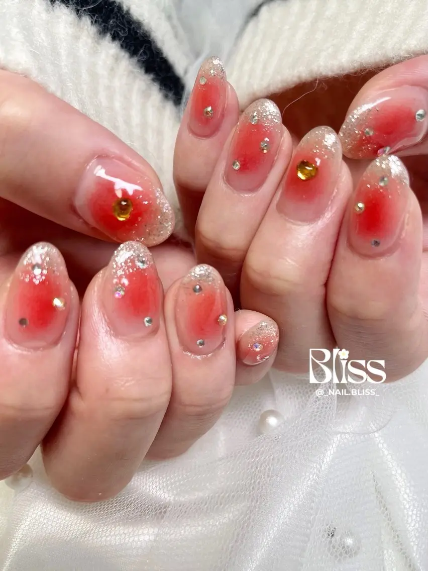 ネイル チークネイル オレンジ ハンドネイル NAIL BLISSのネイルデザイン
