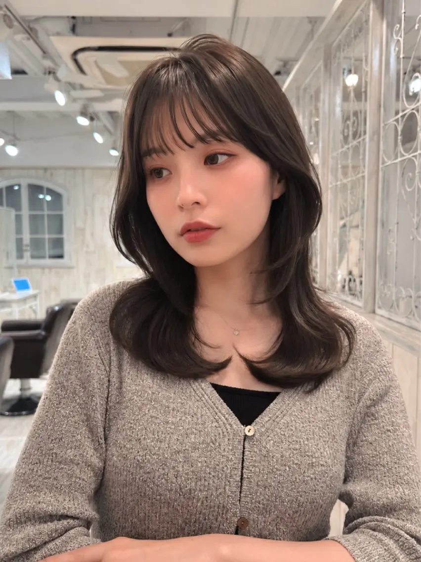 ミディアム カラー カット ヘアカラー 【韓国ヘア×透明感 カラー】笹谷 莉未のヘアスタイル