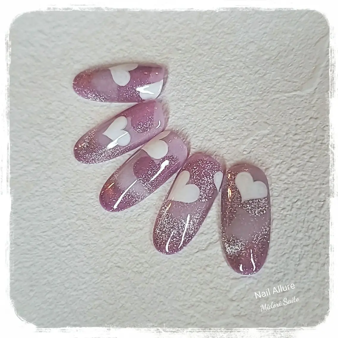 ネイル ジェルネイル グリーン ハート マグネットネイル スカルプネイル Nail Allureのネイルデザイン