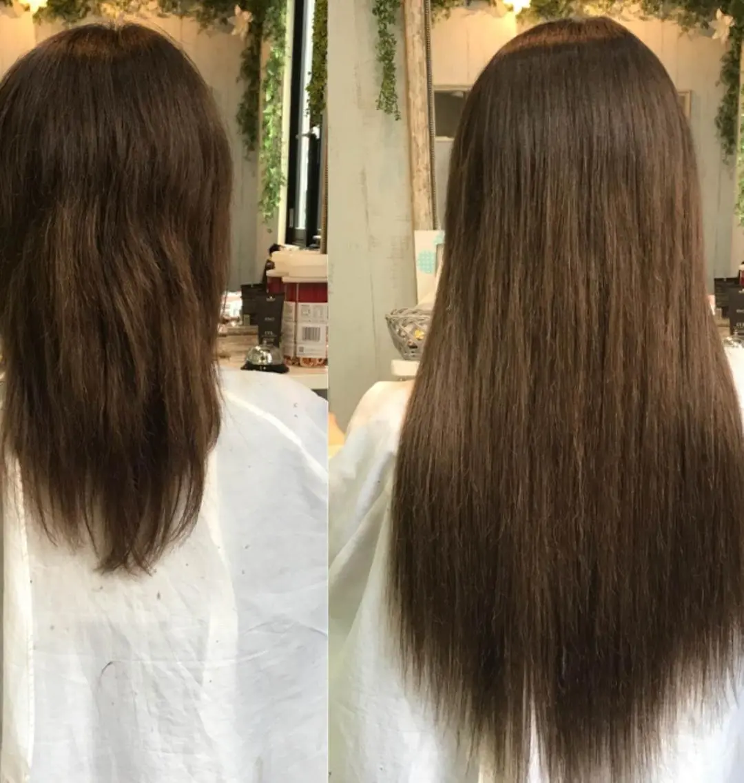 ロング カラー パーマ ヘアアレンジ 大阪レミーエクステ チビ編み込みのヘアスタイル