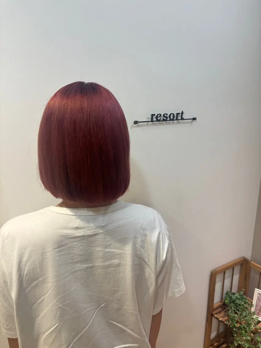 ミディアム カラー ピンクカラー ヘアカラー resort 嵯峨店 もえなのヘアスタイル