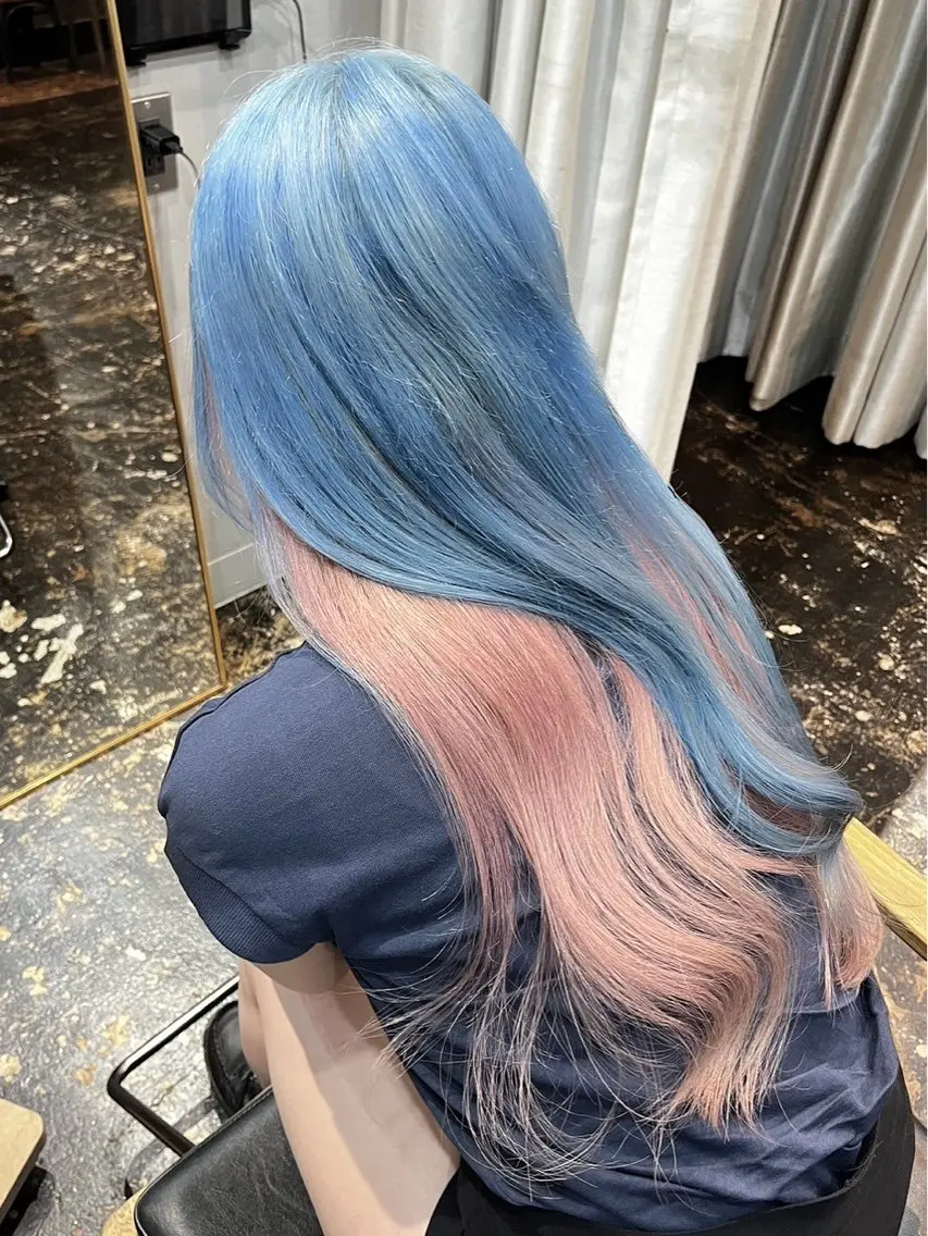 ロング カラー バレイヤージュ ブリーチ ケアブリーチ デザインカラー ダブルカラー ヘアカラー トリートメント ハイトーン/韓国風/ 艶髪/吉祥寺のヘアスタイル