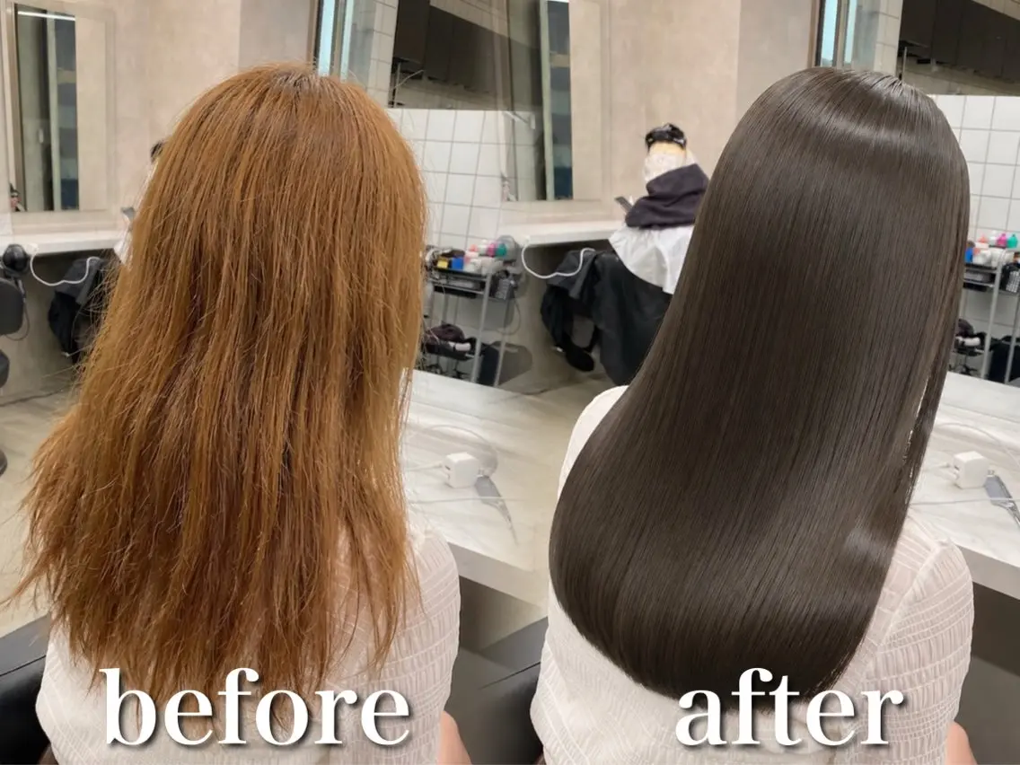 ロング カラー カット ヘアカラー 縮毛矯正 トリートメント ブリーチ縮毛矯正飛我 韓国ヘア🫧のヘアスタイル