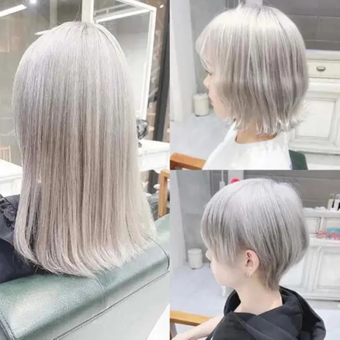 【ブリーチ3回 ダブルカラー】3回ブリーチ+ホワイトアッシュグレージュ透明感カラー+トリートメントの写真