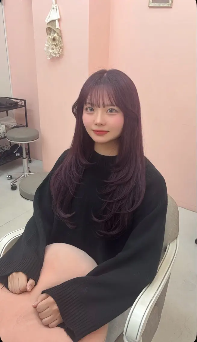 ロング カラー ブリーチ ラベンダーカラー レイヤーカット カット ヘアカラー トリートメント 韓国ヘア🎀マイカ| 新大久保のヘアスタイル