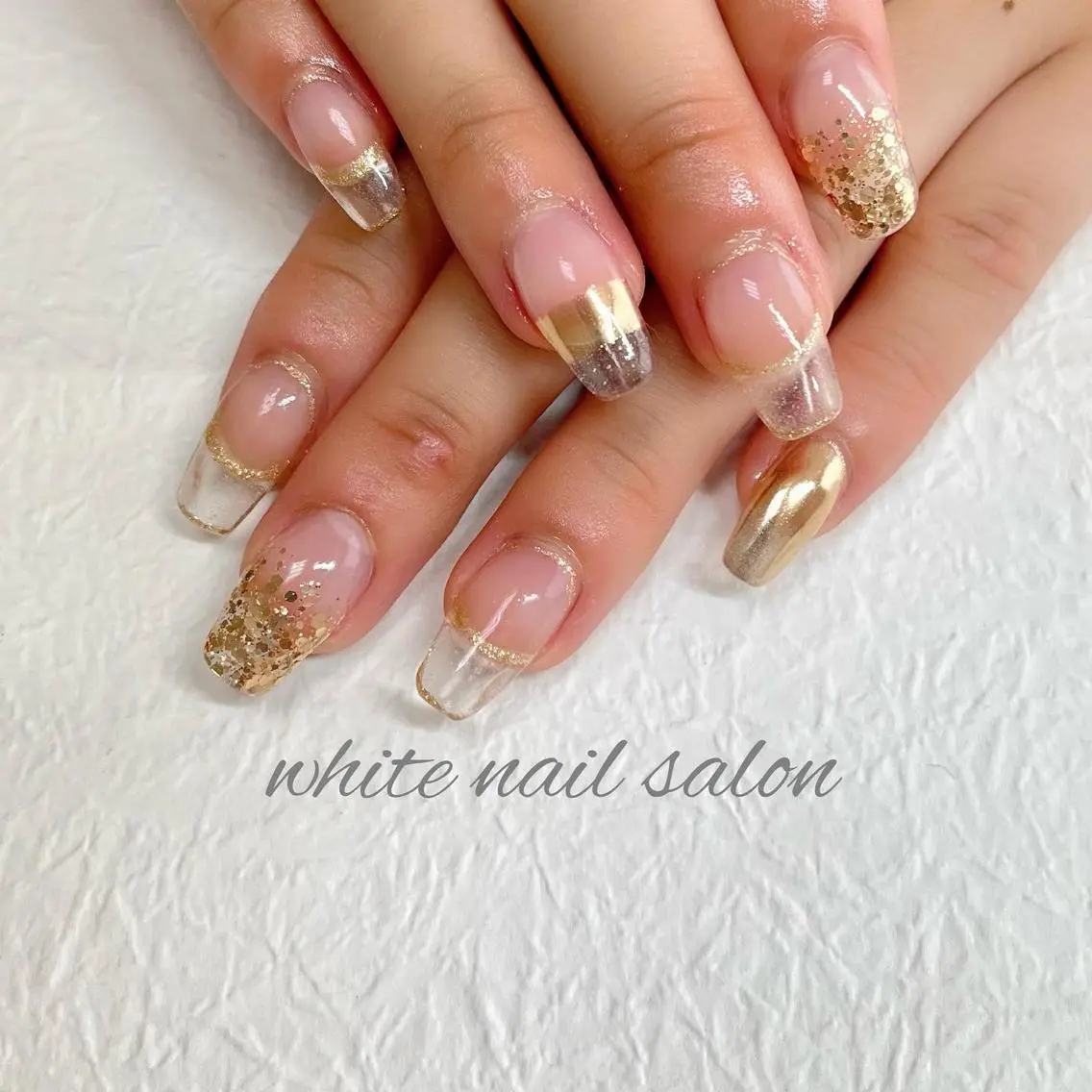 ネイル 長さ出し フットネイル ジェルネイル ハードジェル ラメ(グリッター) ハンドネイル white nail salonのネイルデザイン