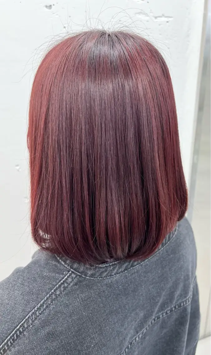 ミディアム カラー ブリーチ ブリーチなしカラー レッドカラー ボブ ヘアカラー 🌷︎あすか🌷 JILLSTUDIOのヘアスタイル
