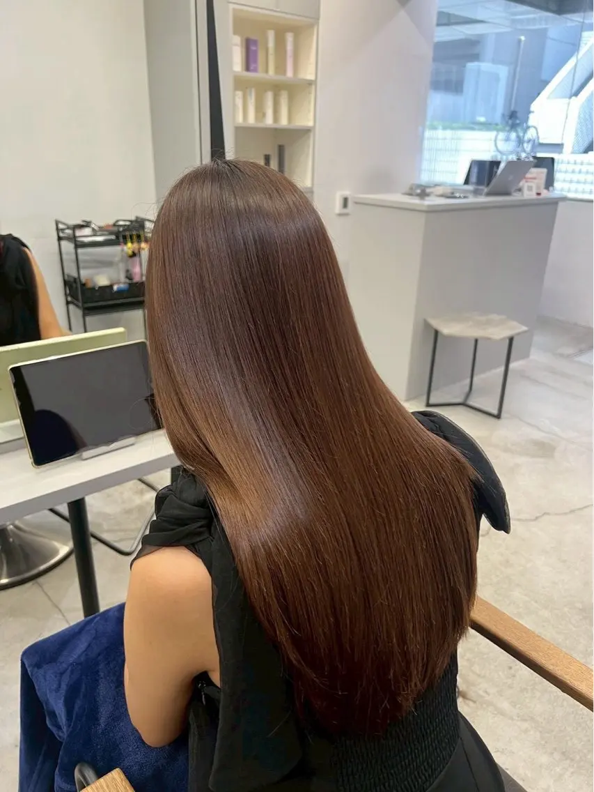 ロング パーマ 縮毛矯正 🍒モテ暖色カラー × うる艶✧ ゆなのヘアスタイル