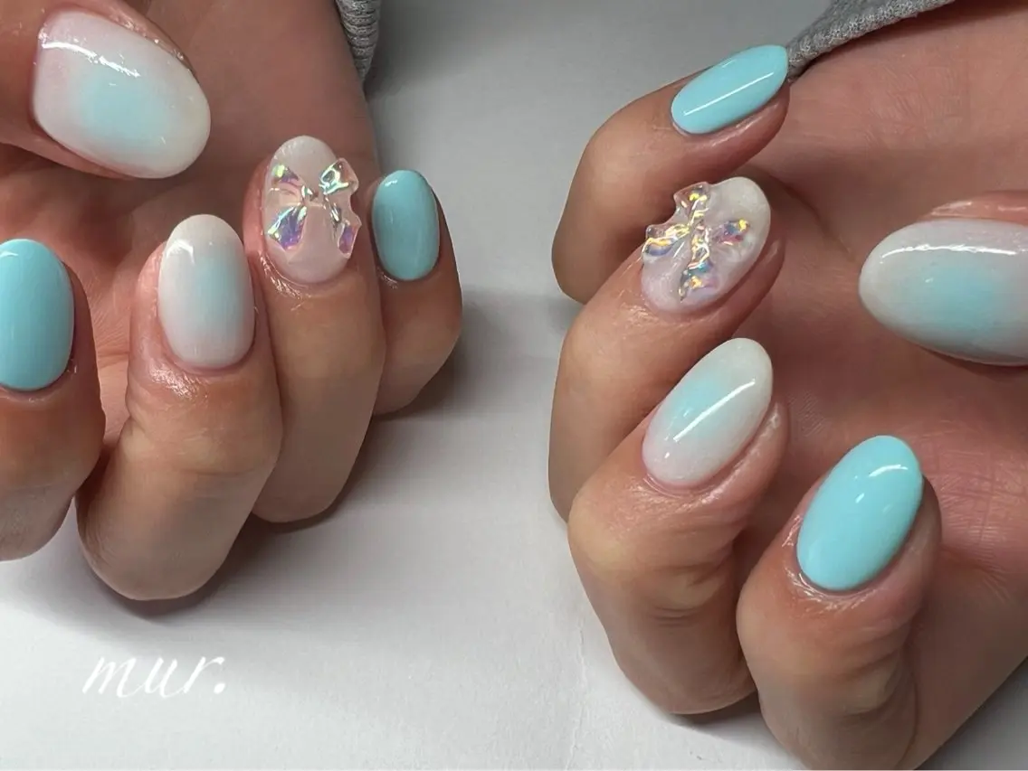 ネイル オーロラネイル ブルー チークネイル ジェルネイル 韓国ネイル nailsalon mur.のネイルデザイン