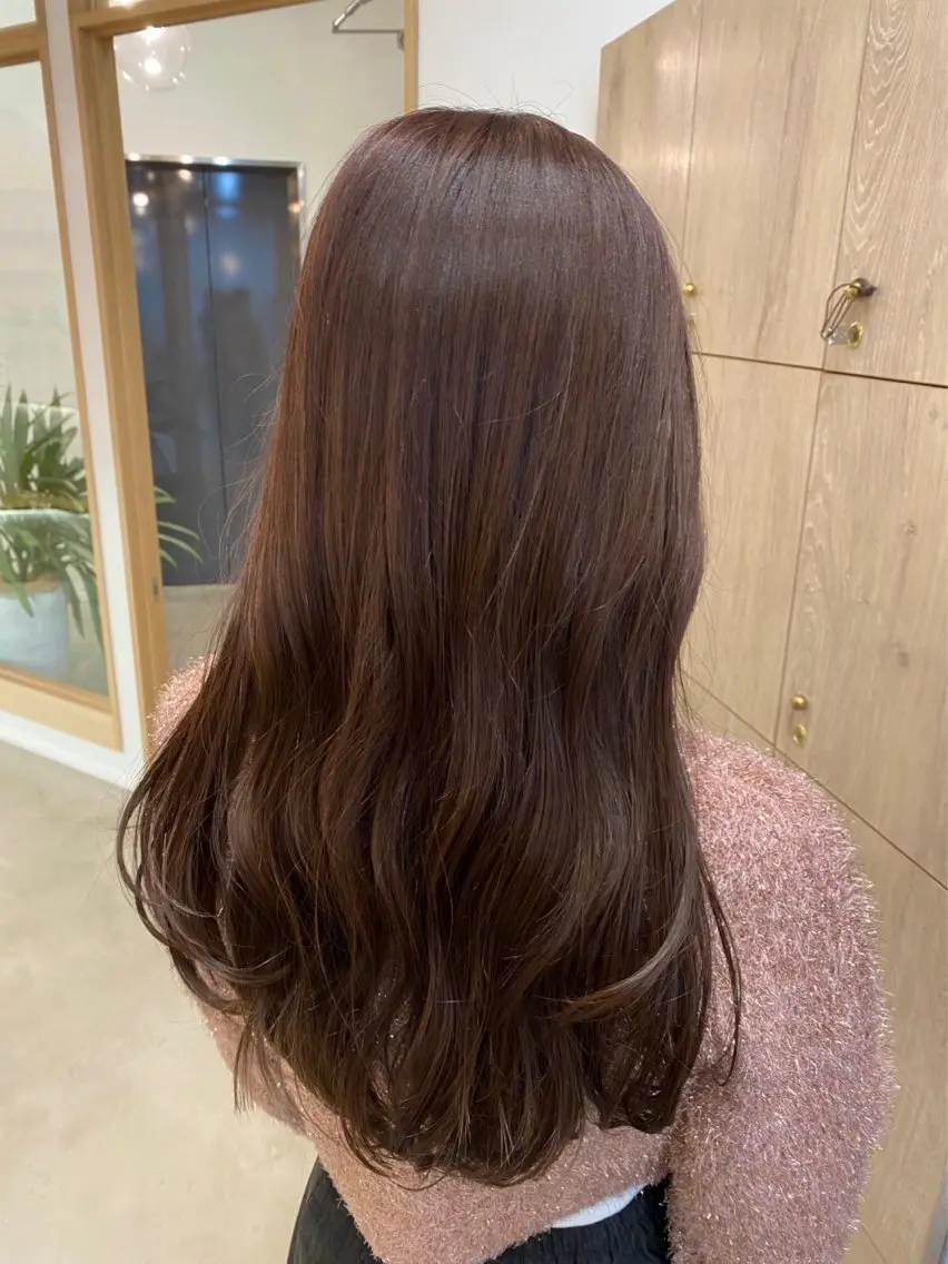 ロング ピンクブラウン カット ヘアカラー トリートメント sanae /透明感カラーのヘアスタイル