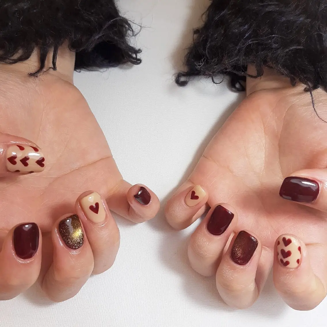 ネイル ボルドー ジェルネイル ハート 持ち込み ショートネイル owlnail /持込みデザイン専門のネイルデザイン