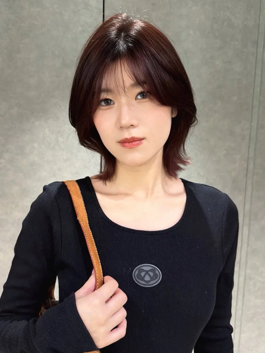ショート カラー ボブレイヤー ブラウンカラー レッドカラー レッドブラウン ボブ カット ヘアカラー yu-kaハッシュ カット/韓国レイヤーのヘアスタイル