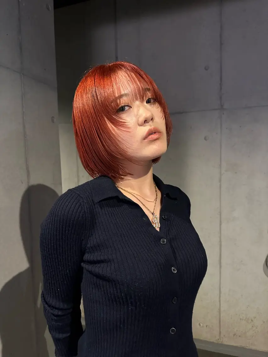ショート カラー ボブレイヤー オレンジ ボブ 顔まわりレイヤー レイヤーカット カット ヘアカラー 似合わせウルフ/ レイヤー/山本祐輔のヘアスタイル