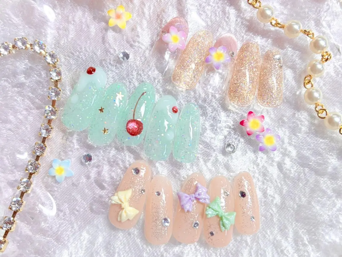 ネイル アートネイル リボン 夏ネイル ハンドネイル Noix Nailのネイルデザイン