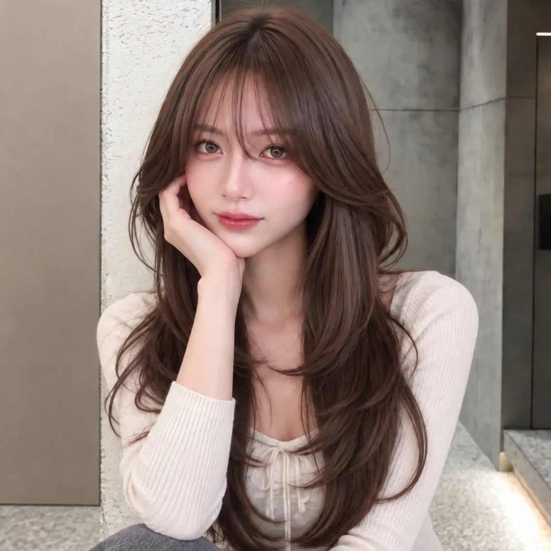 ロング カラー カット ヘアカラー トリートメント 🦋韓国風レイヤー/ 艶髪矯正🦋凛太郎のヘアスタイル