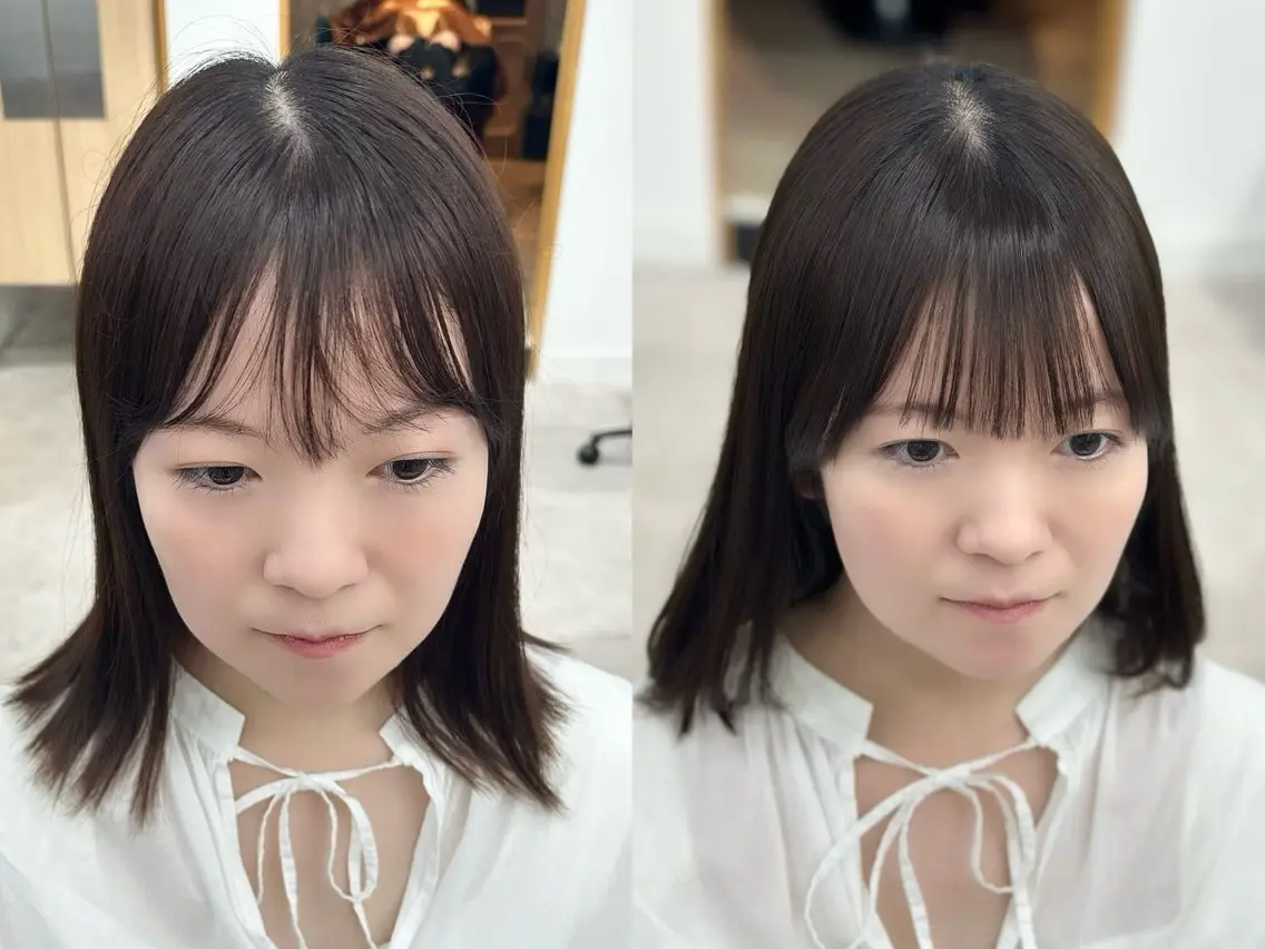 ミディアム カラー パーマ ヘアアレンジ メンズ キッズ カット 縮毛矯正 レイヤーカット/ 巻ける縮毛矯正のヘアスタイル