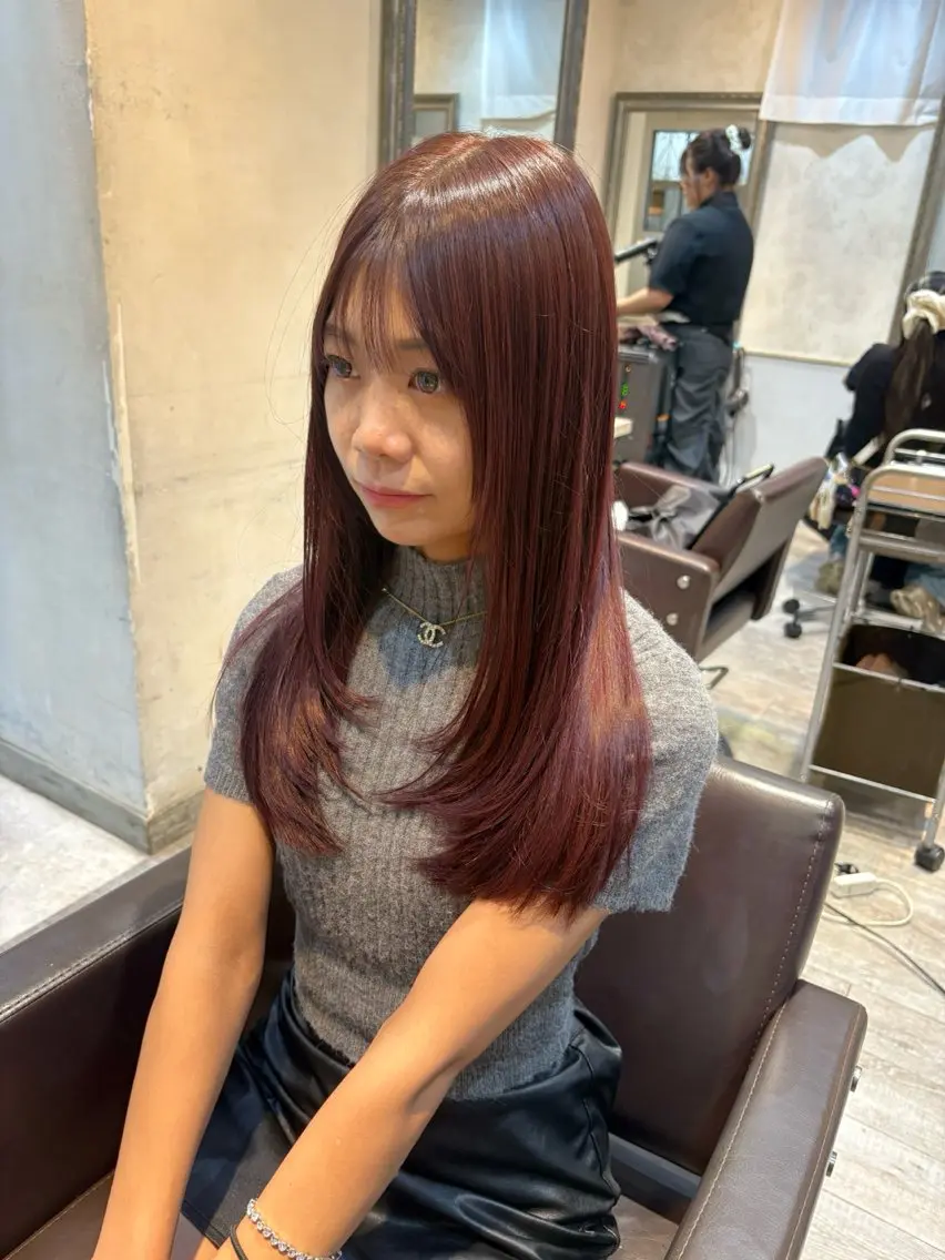 セミロング ピンクブラウン カラー✨縮毛矯正✨ ハギワラケンタのヘアスタイル