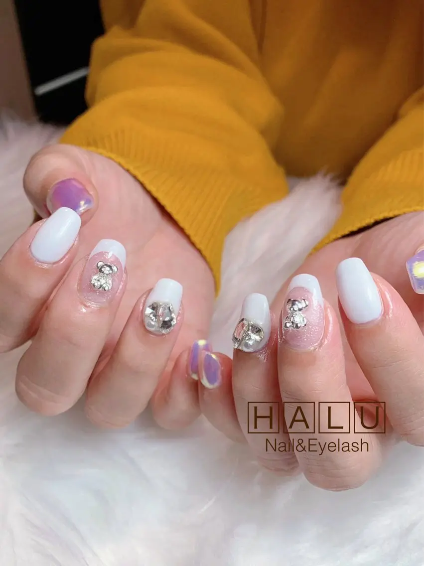 ネイル キラキラネイル ホワイト HALU ハルのネイルデザイン