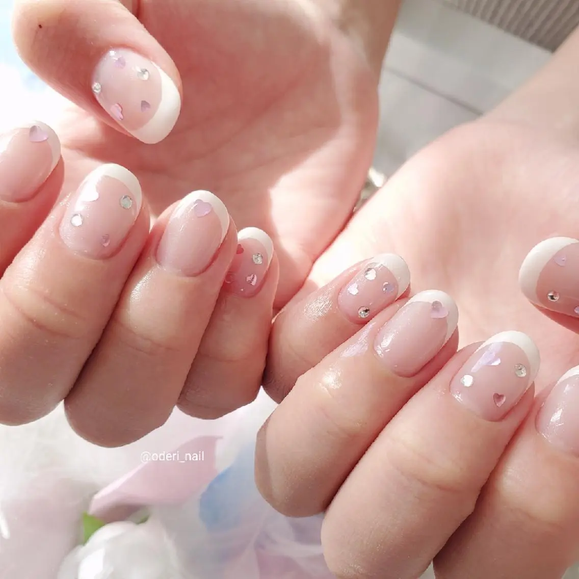 ネイル アートネイル フレンチネイル ジェルネイル ハート おで@ oderi_nailのネイルデザイン