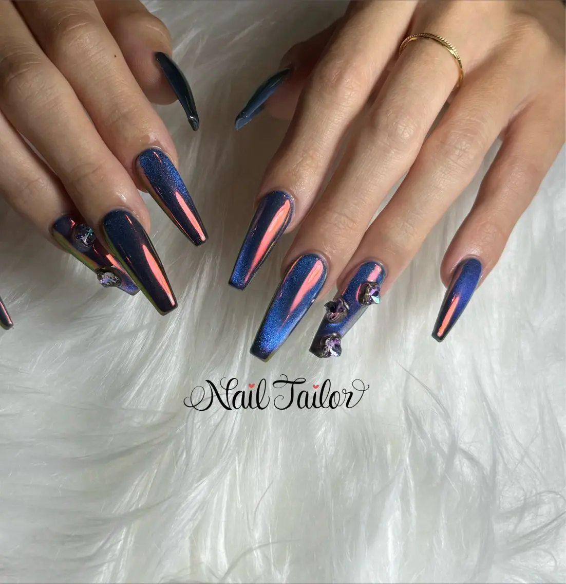 ネイル 長さ出し キラキラネイル ロングネイル マグネットネイル ミラーネイル NailTailor ネイルテイラーのネイルデザイン