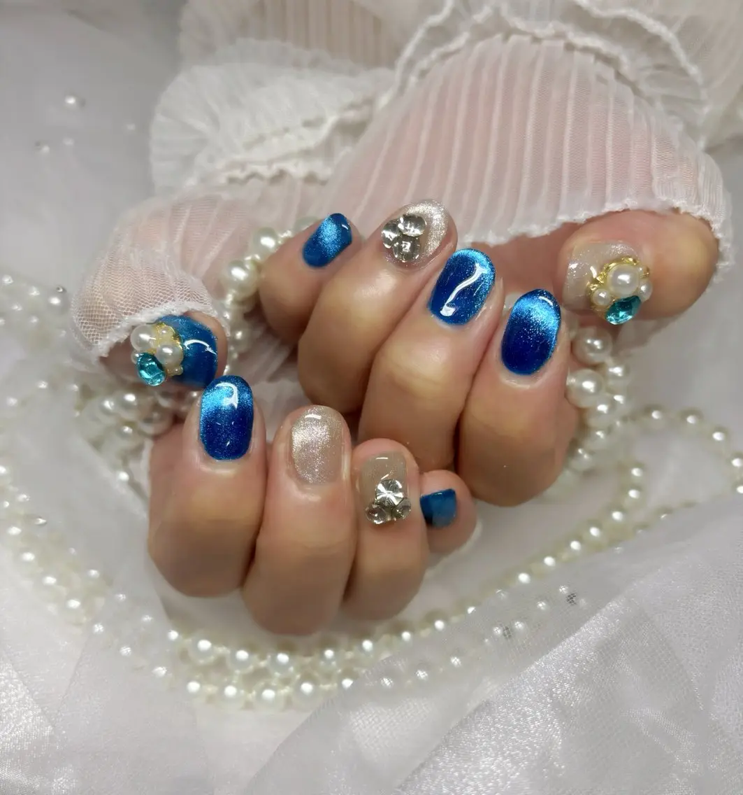 ネイル ブルー ハンドネイル Nail Salon macherieのネイルデザイン