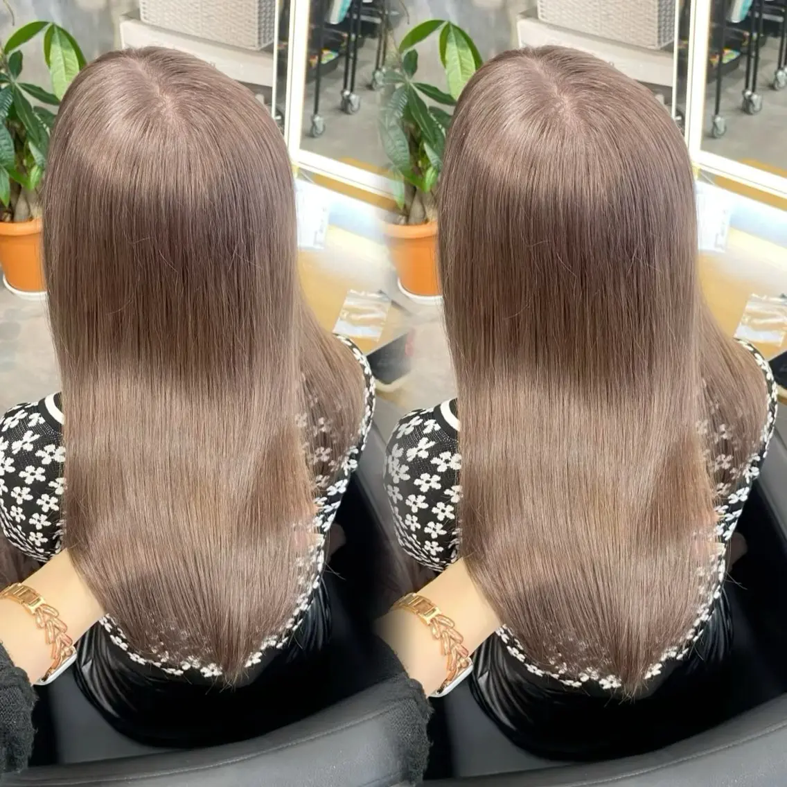 ロング カラー グレージュ ミルクティーグレージュ ヘアカラー トリートメント ヘッドスパ ヘアセット 淡色/ワンホンヘア 🤍MINORIのヘアスタイル