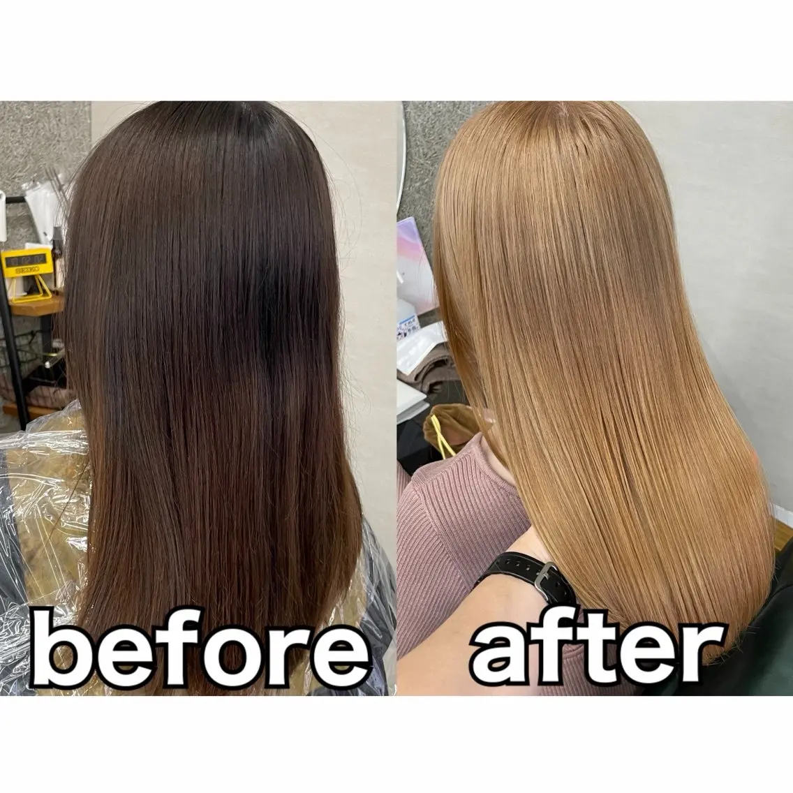 セミロング カラー ベージュカラー ブリーチ ミルクティーベージュ カット ヘアカラー トリートメント Lull1人美容室 イージーパーマのヘアスタイル