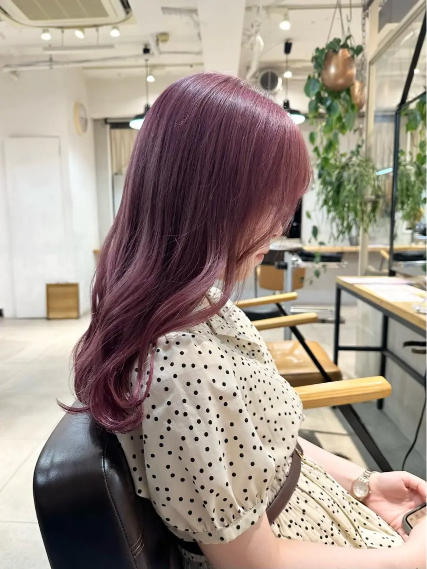 セミロング カラー ピンクカラー ヘアカラー トリートメント 縮毛/透明感カラー Mariamu🫧のヘアスタイル
