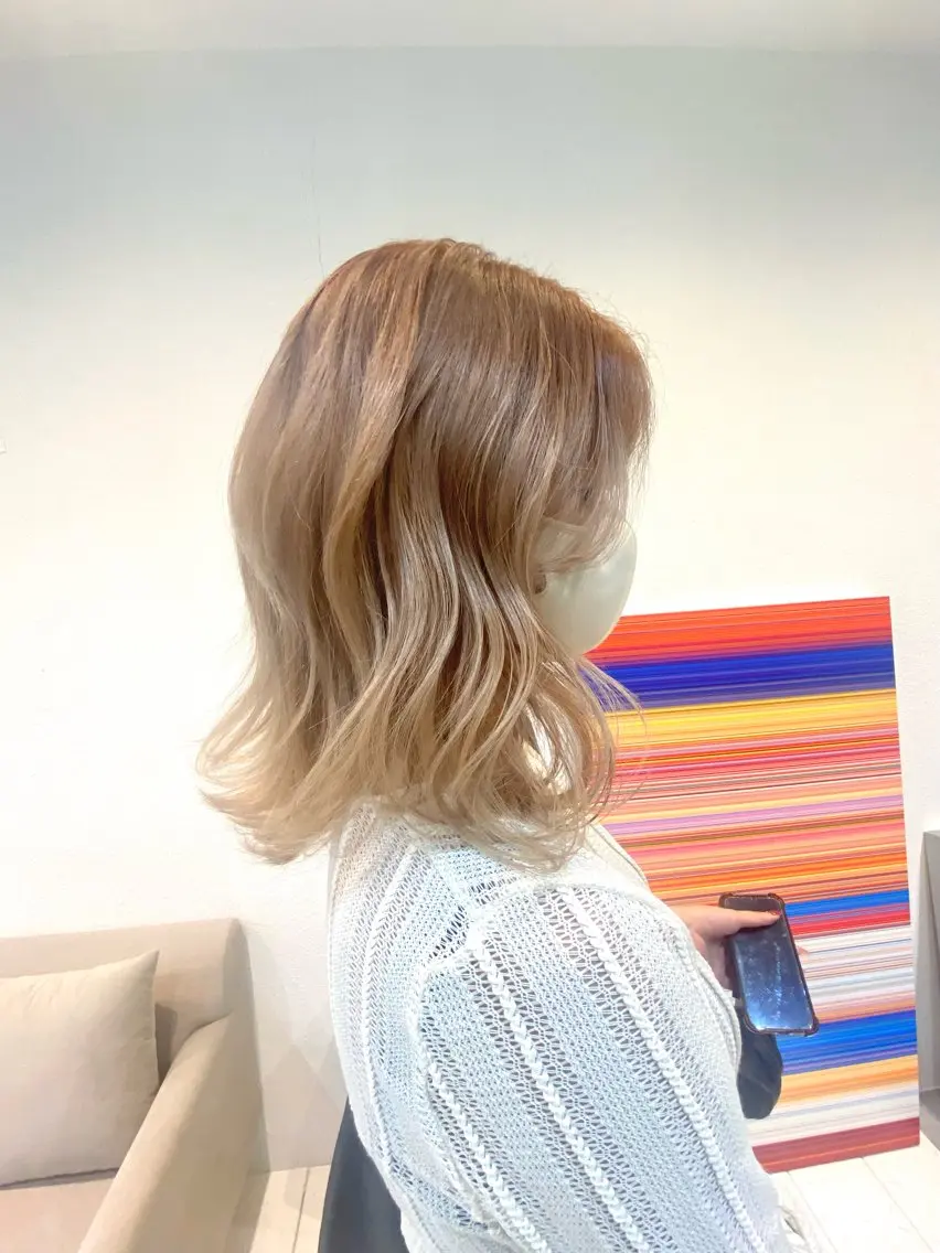 セミロング カラー ブロンド ブラウンカラー デザインカラー オレンジ オレンジブラウン カット ヘアカラー トリートメント BOB🌟ハイトーン /ブリーチ/TAKUのヘアスタイル