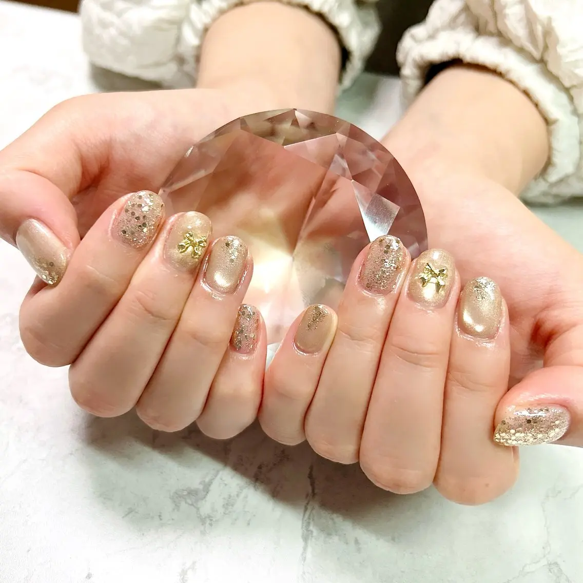 ネイル ラメ(グリッター) マグネットネイル リボン private salon Reiのネイルデザイン