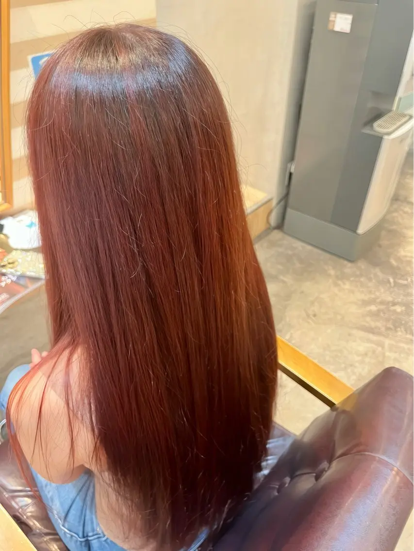 カラー ブリーチ ブリーチなしカラー レッドカラー 内山涼香 【縮毛矯正✨】のヘアスタイル