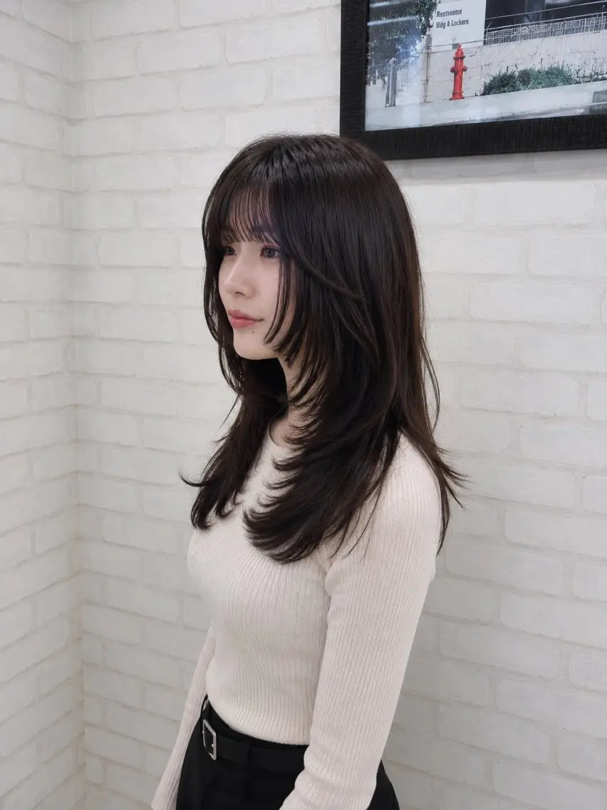 ミディアム 顔まわりレイヤー 顔周りカット 韓国風ヘア レイヤーカット 小顔カット カット ヘアカラー トリートメント 髪質改善 韓国風 池田一之のヘアスタイル